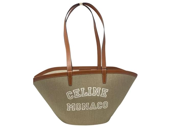 Céline celine large couffin in jute canvas Brown Beige Leather  ref.1236241