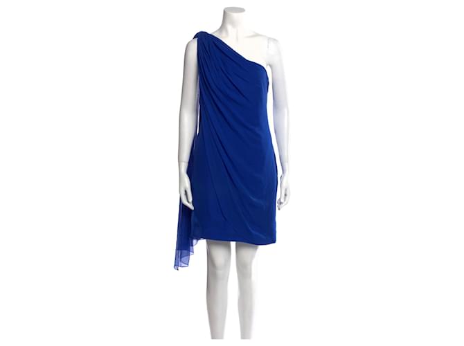 Marchesa Vestido de seda con cola en azul zafiro  ref.1236253