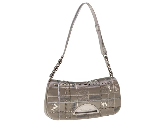 Christian Dior Maris Pearl Shoulder Bag Satin Silver Auth yk10322 Silvery  ref.1236324