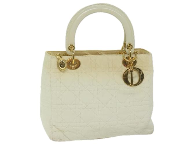 Christian Dior Lady Dior Canage Hand Bag Nylon Cream Auth 65425  ref.1236342