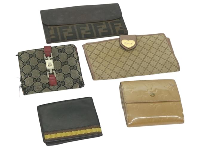 GUCCI Fendi Louis Vuitton Monogram Vernis Zucca GG Wallet 5Set Auth tb1031 Brown Black Beige Cloth  ref.1236352