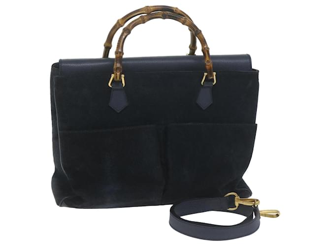 GUCCI Bamboo Hand Bag Suede 2way Navy Auth ep2993 Navy blue  ref.1236371