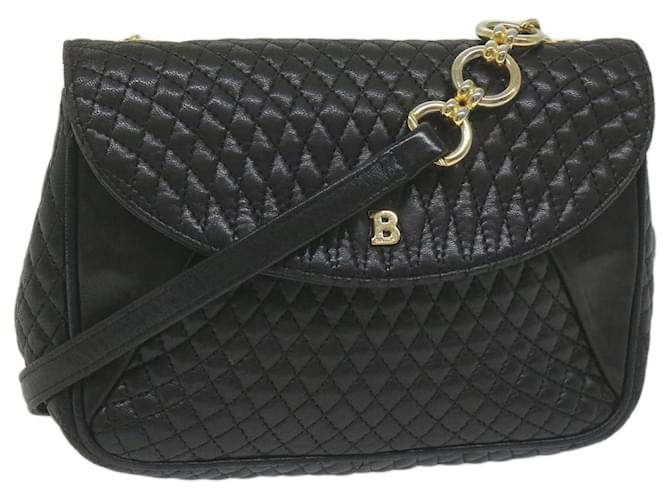 BALLY Quilted Shoulder Bag Leather Black Auth yk10257  ref.1236375
