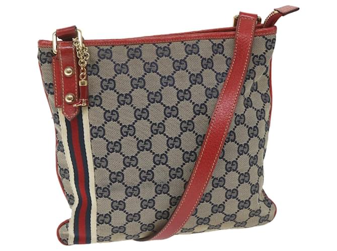 GUCCI GG Canvas Sherry Line Shoulder Bag Navy Red 144388 Auth ki3671 Navy blue  ref.1236378