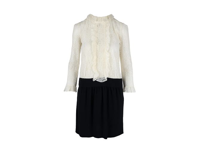 Moschino-Spitzen-Kontrast-Midikleid Weiß
