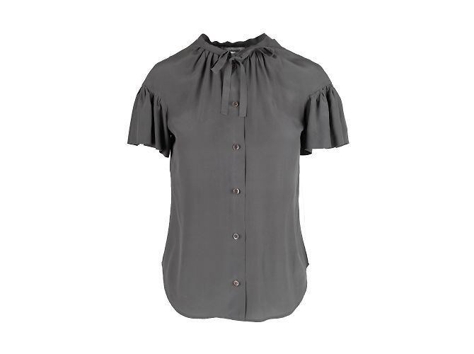 Top Moschino in seta grigia con maniche a pieghe Grigio