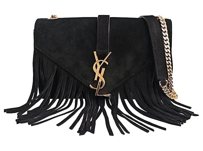 Saint Laurent Saint Laurent Kate shoulder bag with fringes Black Suede  ref.1236695