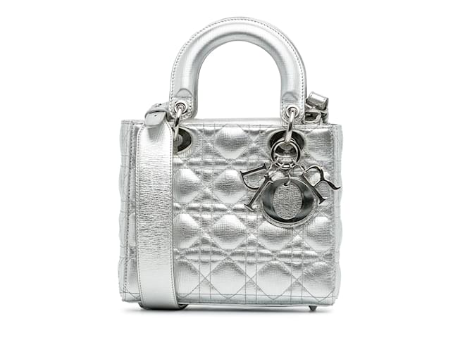 Lady Dior DIOR Handtaschen Silber Leder  ref.1236722
