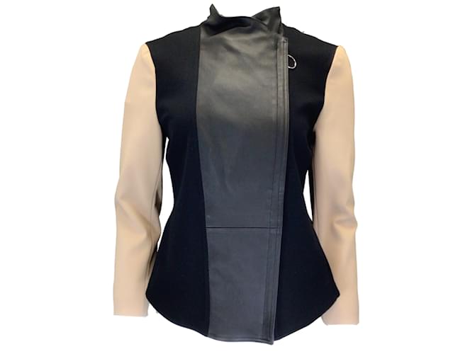 Akris Punto Black / Beige Lambskin Leather and Stretch Knit Full Zip Jacket  ref.1236776