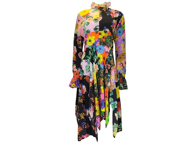 Preen by Thornton Bregazzi Pink / Black Multi Patchwork Print Silk Nora Dress Multiple colors  ref.1236783