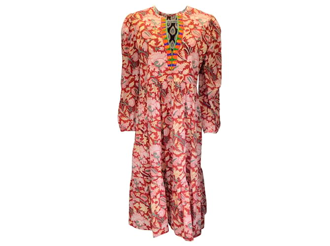 Autre Marque Alix of Bohemia Red Multi Cotton Paradise Bird Dress  ref.1236792