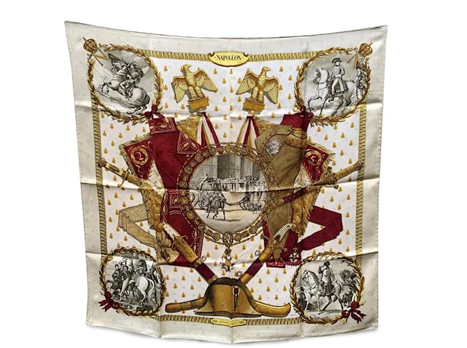 Hermès Hermes Vintage Beige Jacquard Silk Scarf Napoleon 1963 Ledoux  ref.1237117