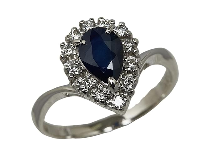Autre Marque Platinum Pear Cut Sapphire Diamond Ring Metal  ref.1237245