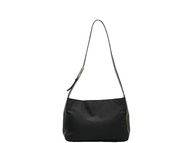 Bolso de un hombro Prada de nylon y cuero con placa de logo en buen estado Negro Lienzo  ref.1237287