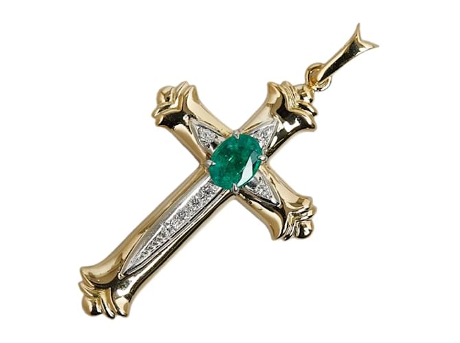 Autre Marque 18Ciondolo croce di smeraldi K e platino Metallo  ref.1237298