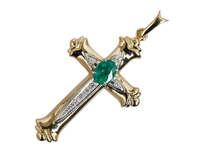 Autre Marque 18K & Platin-Smaragd-Kreuz-Anhänger Metall  ref.1237298