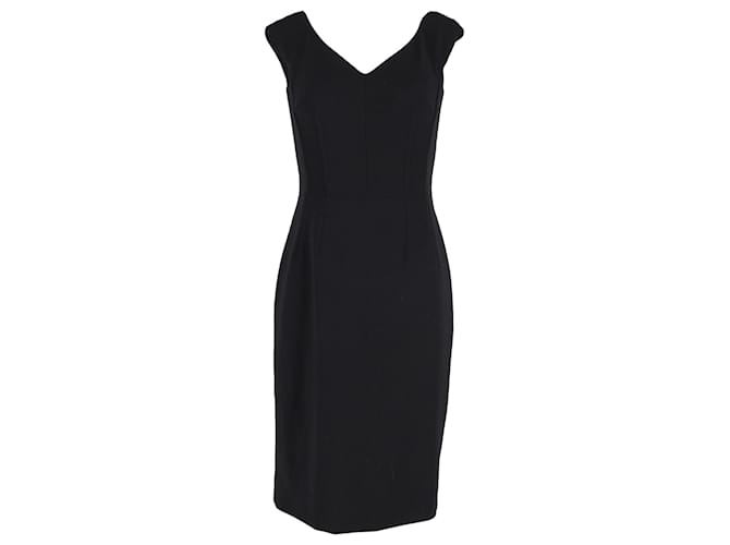 Dolce & Gabbana V-Neck Midi Dress in Black Viscose Polyester  ref.1237358