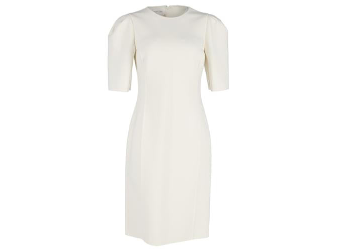 Michael Kors Wo Puff-Sleeve Midi Dress in White Virgin Wool Cream  ref.1237359