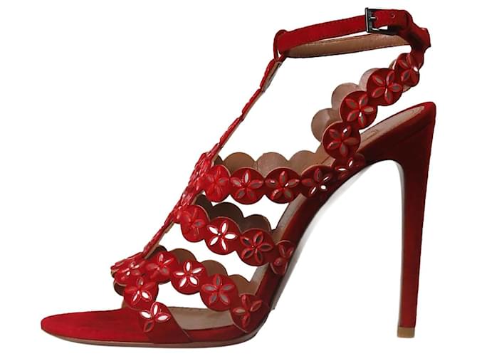 Alaïa Red suede floral embellished heels - size EU 37  ref.1237409