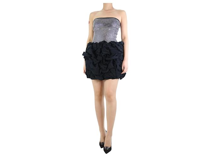 Balmain Black strapless bejewelled frill dress - size UK 10 Viscose  ref.1237410