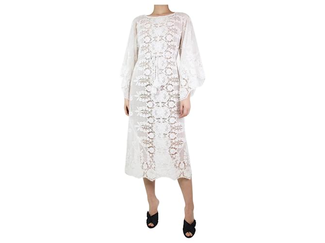 Autre Marque White belted wide-sleeved lace midi cover-up - size UK 10  ref.1237427