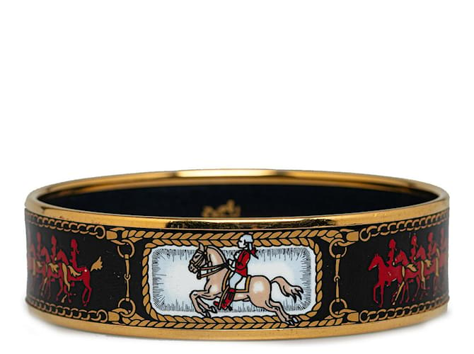 Hermès Bracciale smaltato Hermes oro largo Nero D'oro Metallo Placcato in oro Smalto  ref.1237597