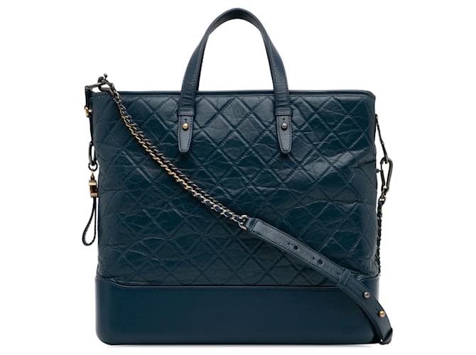 Chanel Blue Große Gabrielle Einkaufstasche Blau Leder  ref.1237599