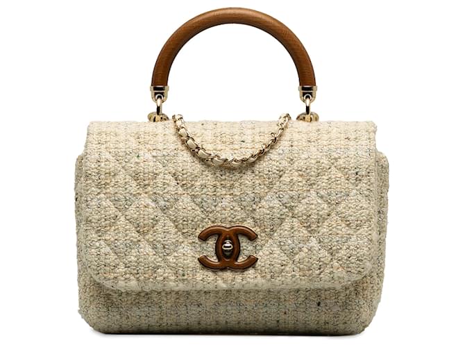 Chanel White Tweed Knock on Wood Satchel Cloth  ref.1237607