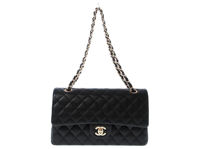 Timeless Aba forrada Chanel Preto Couro  ref.1237646