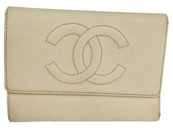Classique Logo Chanel CC Cuir Écru  ref.1237676