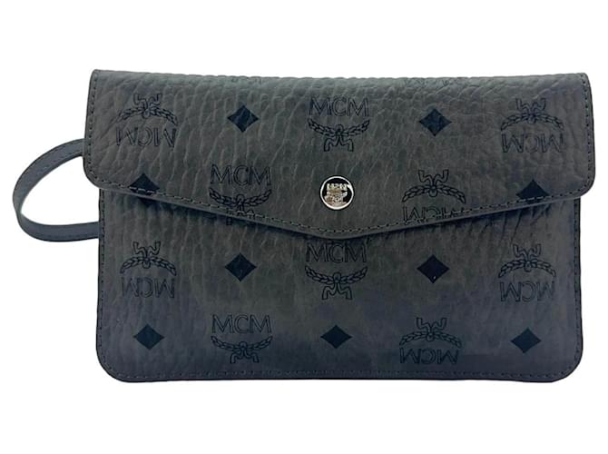 MCM Visetos Etui Pochette mini Bag Cosmetic Bag Small Antharcite Silver Bag Dark grey  ref.1237719