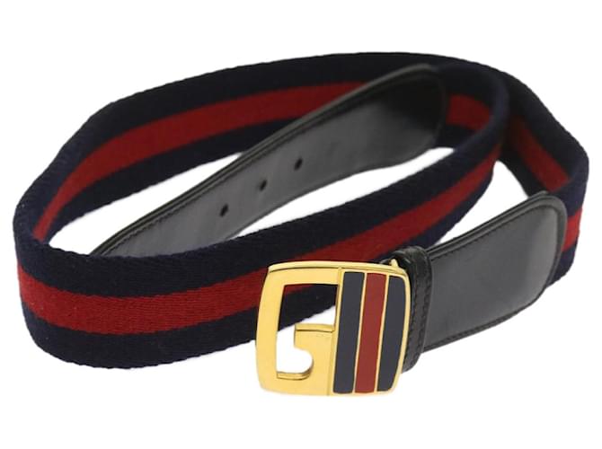 GUCCI Sherry Line Belt Canvas 29.5""-31.1"" Navy Red Auth ti1510 Navy blue Cloth  ref.1237731