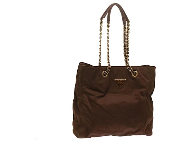 PRADA Chain Shoulder Bag Nylon Brown Auth bs11648  ref.1237734