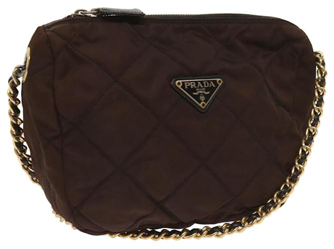 PRADA Quilted Chain Shoulder Bag Nylon Brown Auth bs11646  ref.1237804