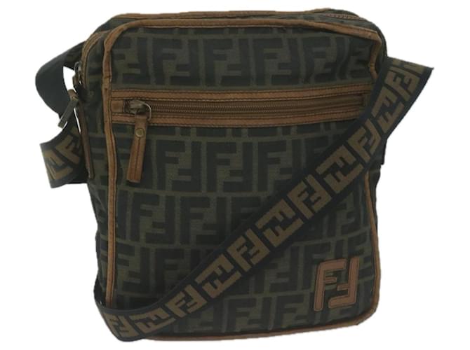 FENDI Zucca Canvas Shoulder Bag Black Brown Auth 45817  ref.1237841