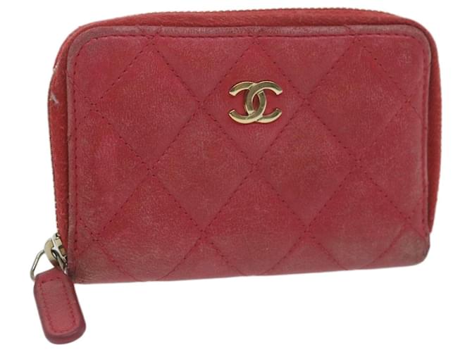CHANEL Matelasse Coin Purse Lamb Skin Red CC Auth 65239  ref.1237847