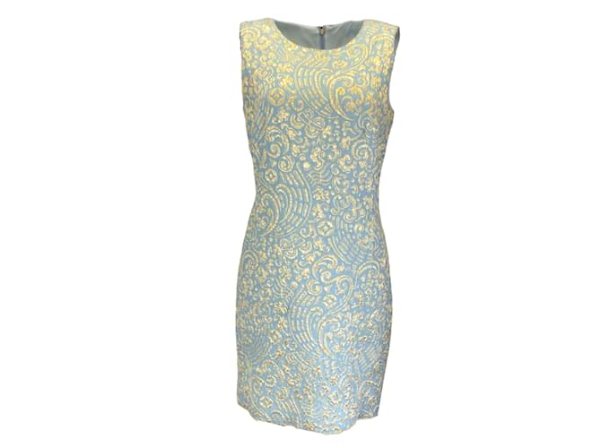Dolce & Gabbana Light Blue / Gold Metallic Sleeveless Jacquard Midi Dress Synthetic  ref.1237911