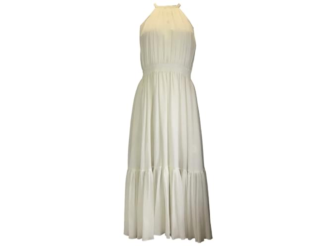 Michael Kors Collection Optic White Cotton and Silk Crepon Blend Halter Dress  ref.1237913