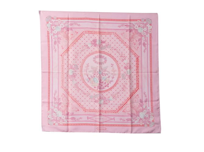 Hermès Lenços de seda rosa Hermes Jeux De Paille  ref.1237925