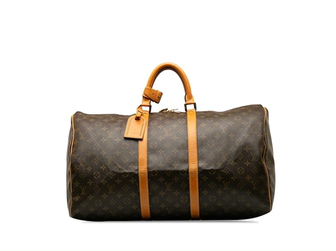Keepall marrón con monograma de Louis Vuitton 55 Bolsa de viaje Castaño Cuero  ref.1237934