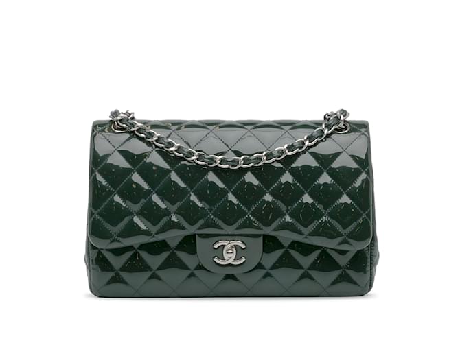 Green Chanel Jumbo Classic Patent lined Flap Shoulder Bag Leather  ref.1237942