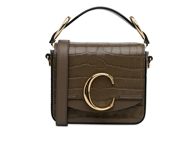 Chloé Bolso satchel Chloe Mini C de cuero repujado marrón Castaño  ref.1237944