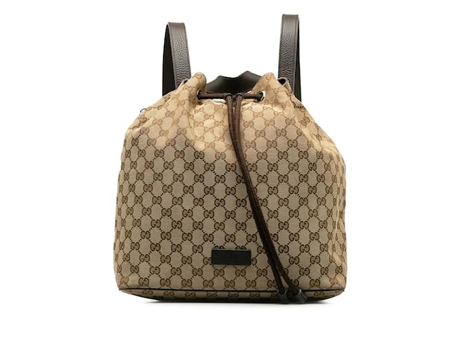 Brown Gucci GG Canvas Drawstring Backpack Leather  ref.1237945