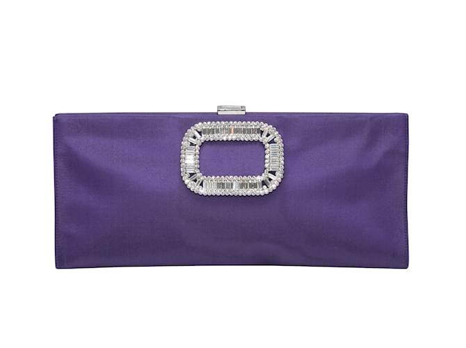 Purple Roger Vivier Satin Crystal-Embellished Clutch Cloth  ref.1237948