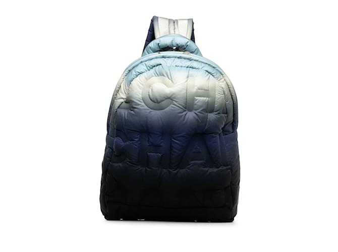 Blue Chanel Embossed Nylon Doudoune Backpack Cloth  ref.1237956