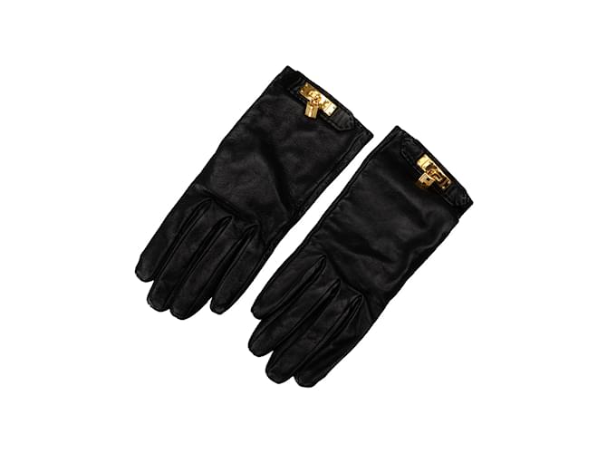 Hermès Black Hermes Soya Kelly Lock Gloves Leather  ref.1237973