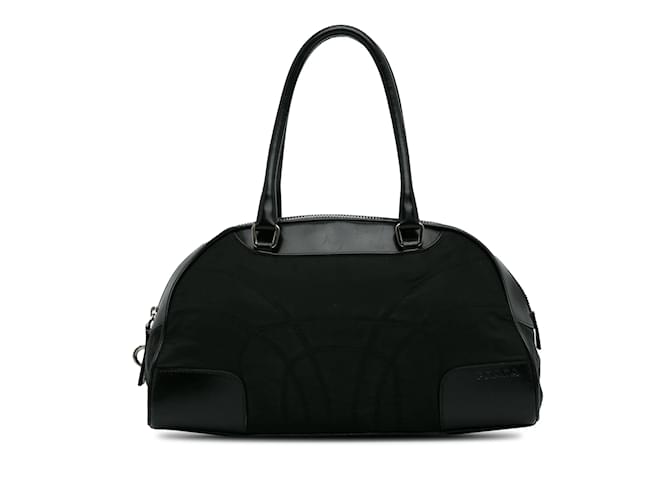 Black Prada Vitello Trimmed Tessuto Bowling Bag Leather  ref.1237974