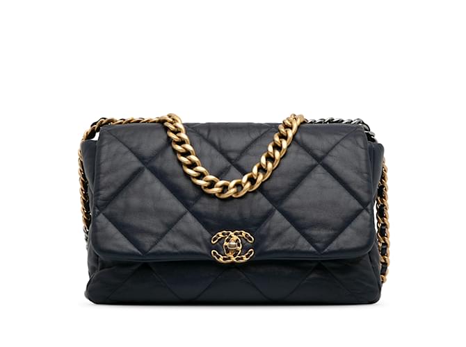 Blue Chanel Large 19 Flap Bag Satchel Leather  ref.1237976