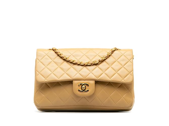 Tan Chanel Medium Classic Lambskin Double Flap Shoulder Bag Camel Leather  ref.1237983