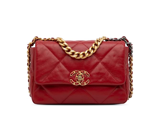 Red Chanel Medium Lambskin 19 Flap Bag Satchel Leather  ref.1237988